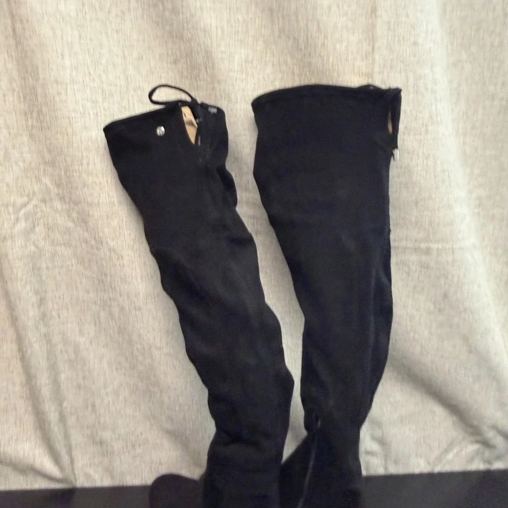 Liz Claiborne Over The Knee‎ Boots Women's 7.5M Black Suede Block Heels Timeless